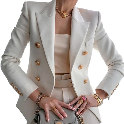 Damen zweireihiger Anzug Blazer Mantel Langarm Revers formelle Jacke Outwear - Bild 3 von 27