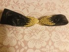 Vtg Black Gold Buckle Rhinestone Wide Vinyl Women Belt Waist 30”