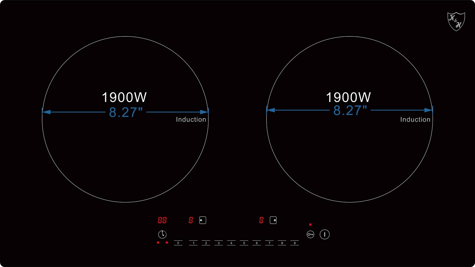 K&H REFURBISHED Double Burner 24" Induction Ceramic Cooktop 220V INDH
