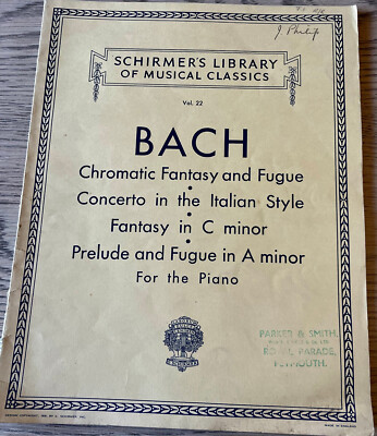 BACH FANTASIES ITALIAN CONCERTO PRELUDE & FUGUE PIANO SHEET MUSIC BOOK (1950's)