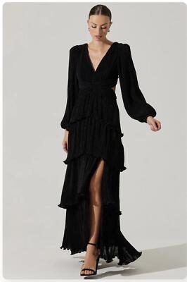 black plunge neck maxi dress Modal Halter-Neck Thigh-Split Maxi Dress in Black - 14