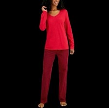 NWT Charter Club Tiny Buffalo Check 2 piece Pajama Set 100 Cotton Red/Black