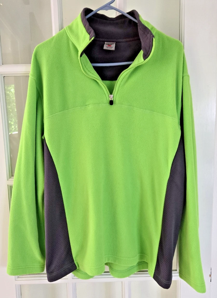 STARTING POINT Mens Medium 1/4 Zip Lime Green Long Sleeve Active Hiking Fleece