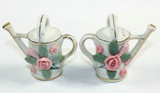 Vintage Ceramics Flower Pots Salt and Pepper Shakers Pink Roses Japan NEW NOS