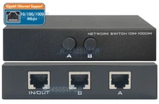 2-Port RJ45 Ethernet Selector  100 Mbps Support With A/B Push Button Switching