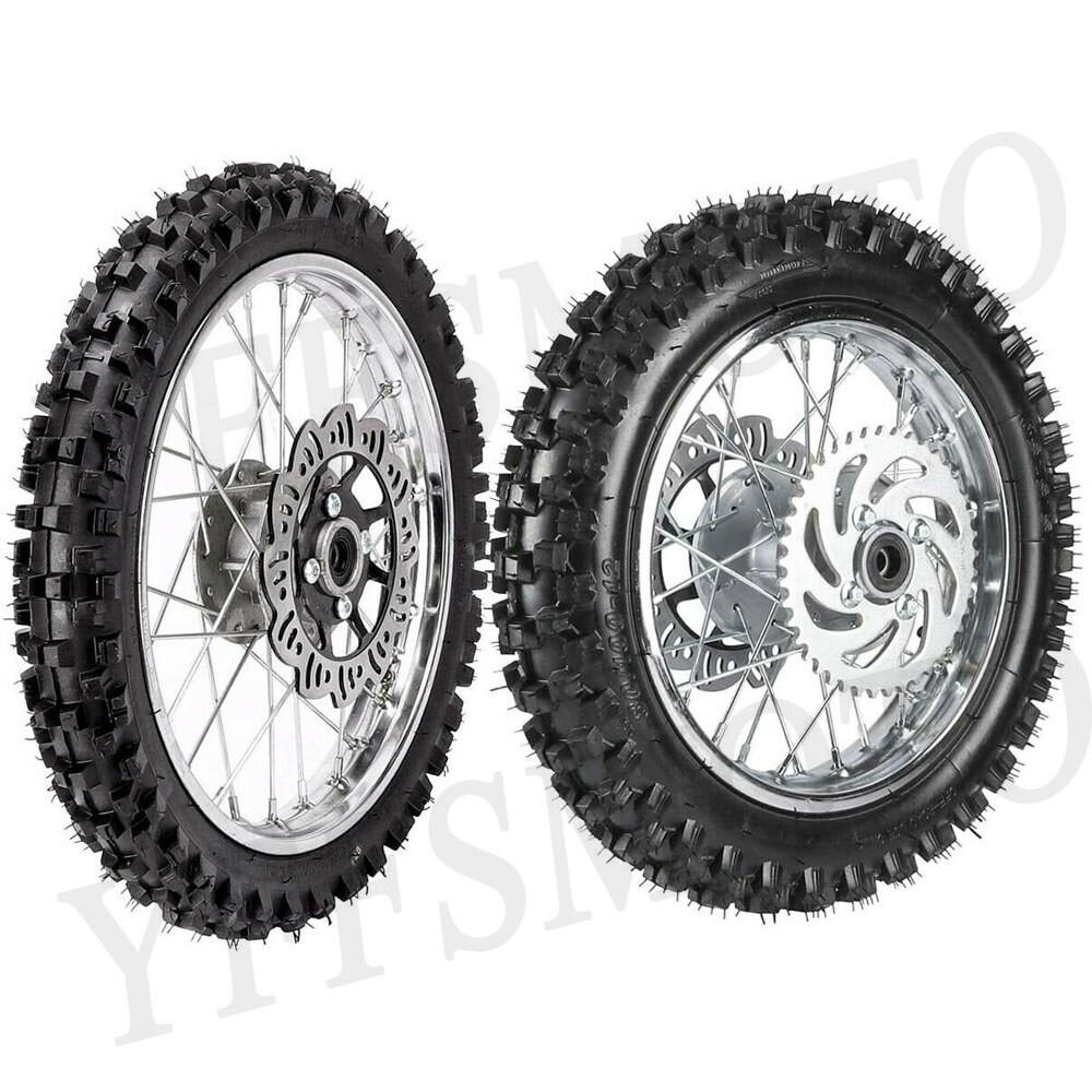 Kit Roue Avant Complète Pour Pit Bike 50-125cc - Fourche, Roue, Pneu 80/100-12 Ou 60/100-14