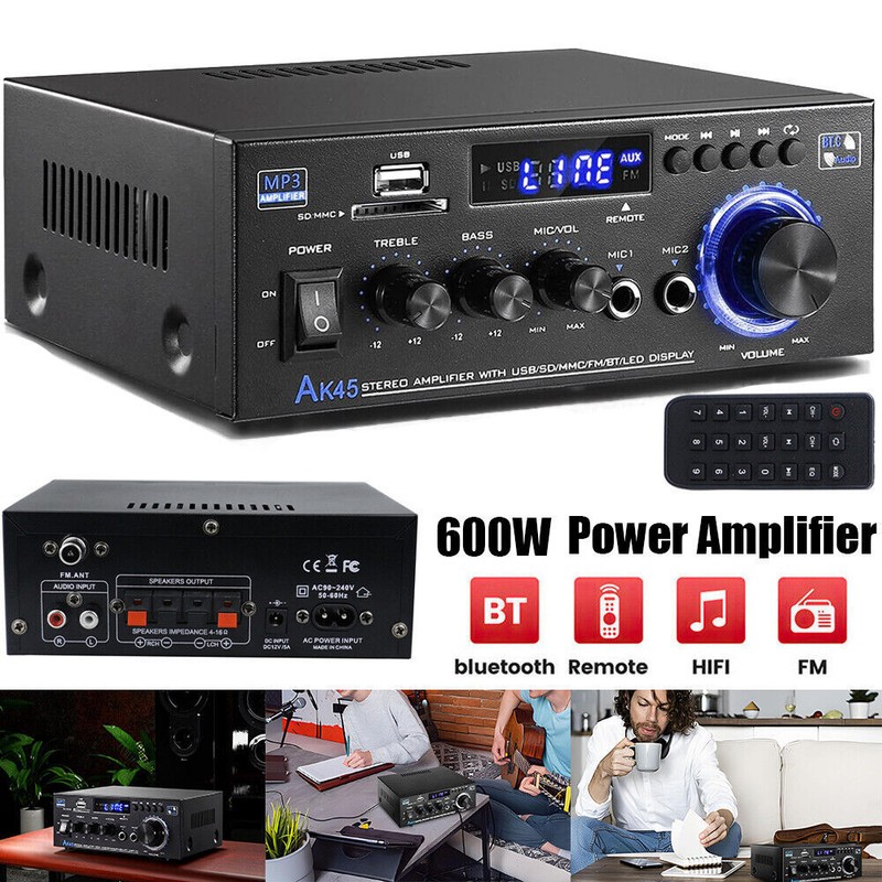 600W bluetooth Stereo Amplifier Amp HIFI Audio Radio 2CH USB AUX FM Car Home NEW