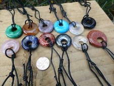 Crystal Gemstone Donut Pendant Cord 16" - 30" (40.5cm - 76cm)Necklace Unisex