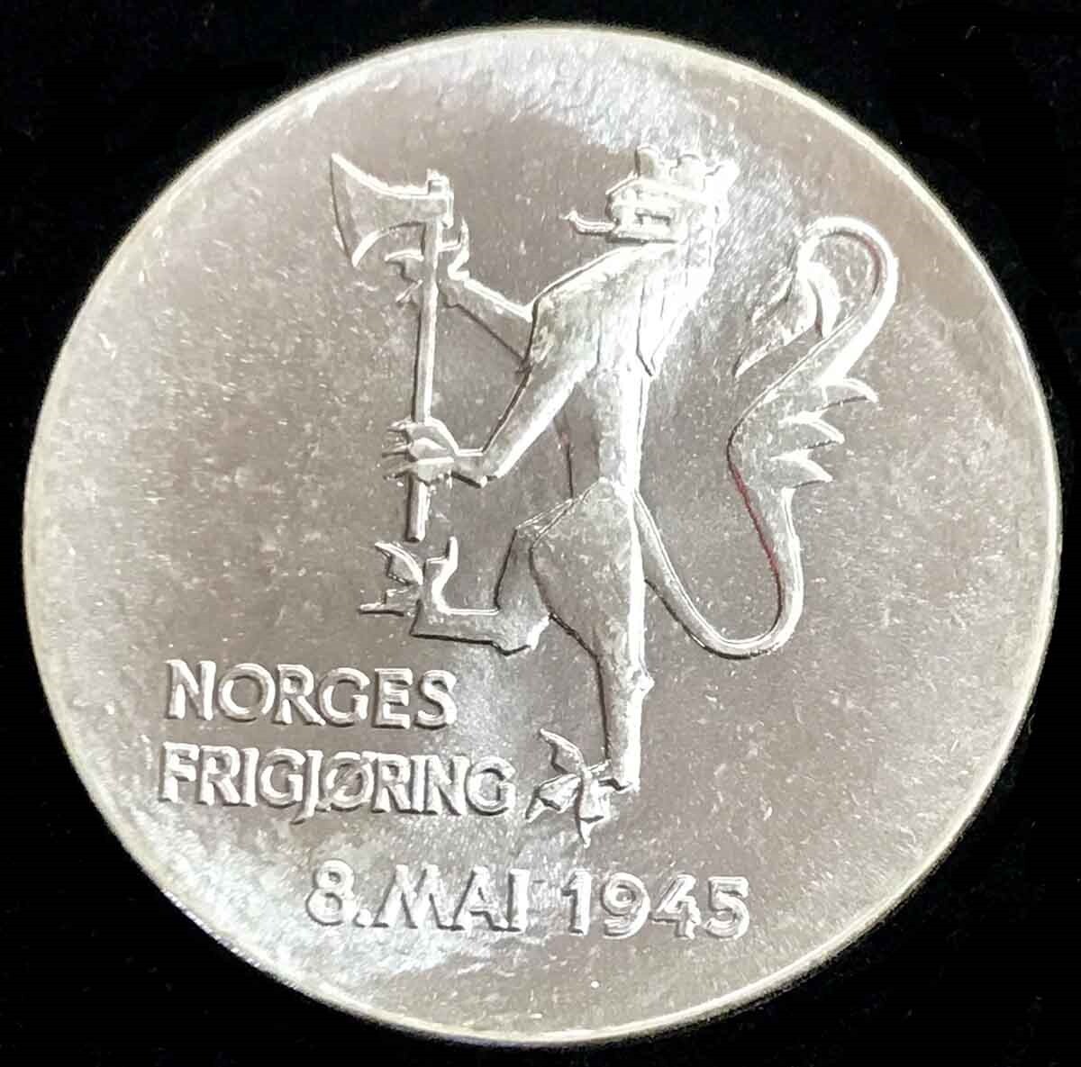 1980 SILVER NORWAY HIGH RELIEF LIBERATION KING OLAV V 200 KRONER