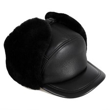 Unisex Genuine Shearling Wool Leather Trapper...