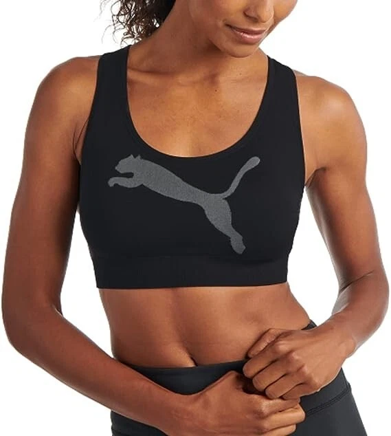 PUMA Women's Seamless Sports Bra - Big Cat Black, Size Medium