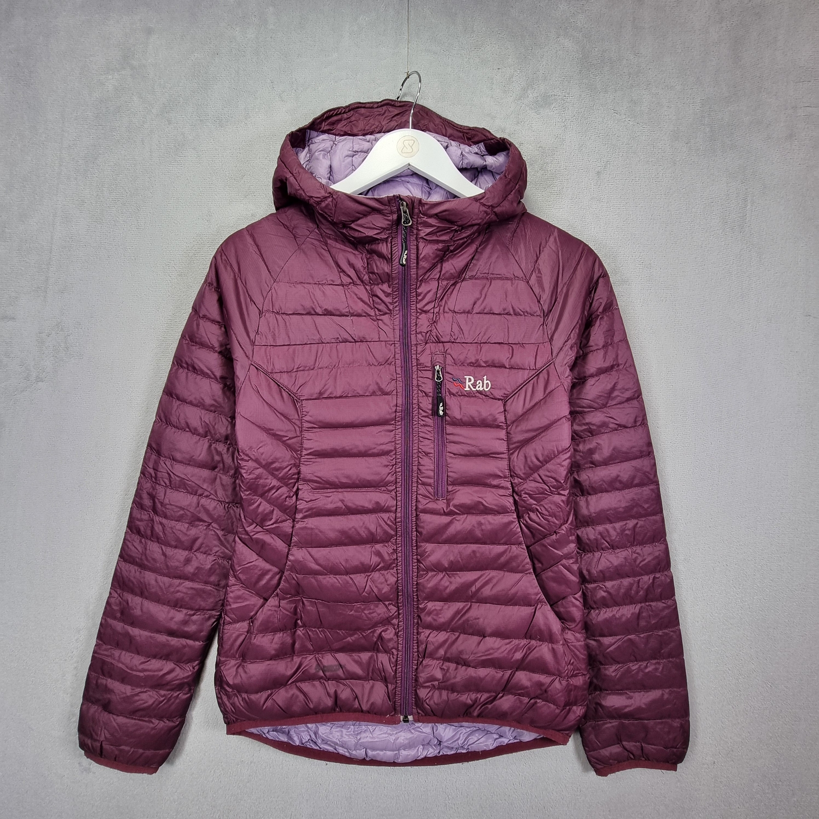 Chaqueta Alpina Rab Microlight Para Mujer Talla 8 Púrpura Ligera Plumón Relleno Con Capucha