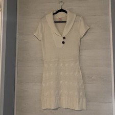 Derek Heart Womens Sweater Dress White Knit Pullover Short Sleeve XL