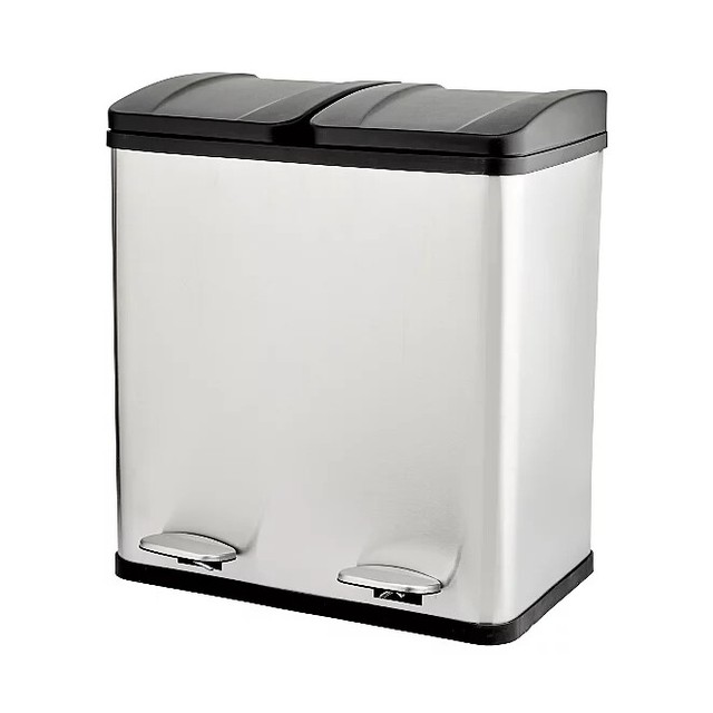 ADDIS 40l Twin Recycling Pedal Waste Bin Stainless Steel Kitchen