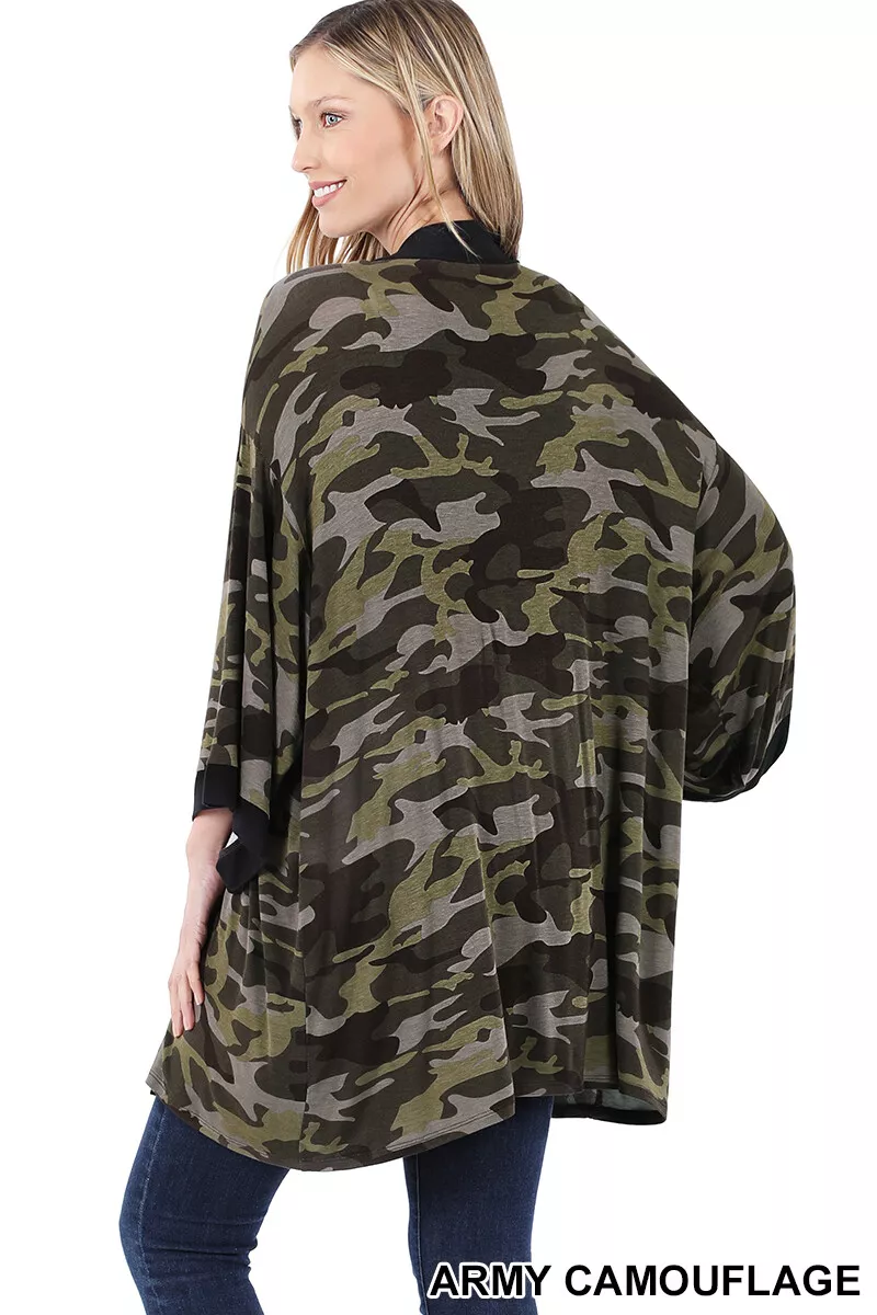 Camouflage Print Open Front Kimono Cardigan Medium
