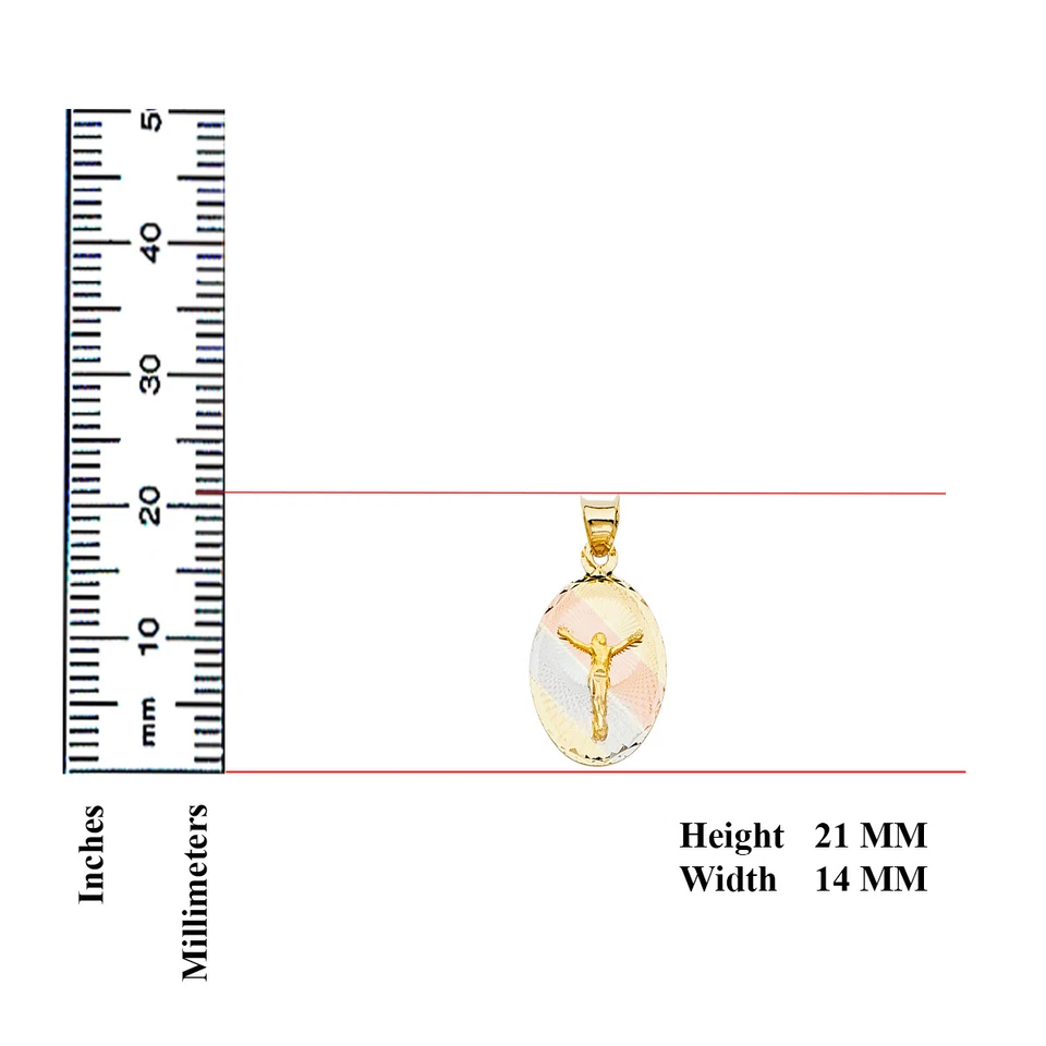 14K Tri Color Gold diamond cut Jesus Stamp Religious Pendant For Necklace  - Image 3 of 4