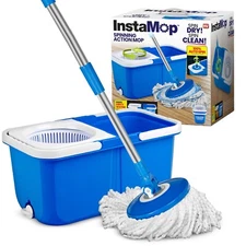 Instamop Spin Mop and Bucket with Wringer Set w 2 Buckets for Clean/Dirty Water