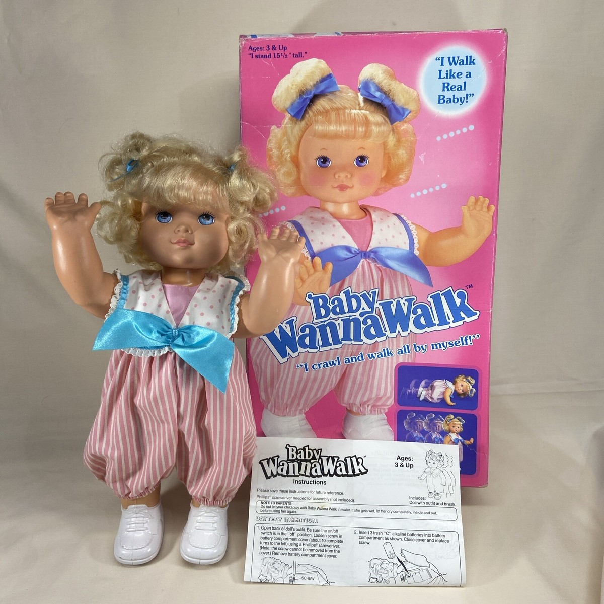 Baby Wanna Walk Doll Hasbro 1991 Vintage Action Baby Doll Works
