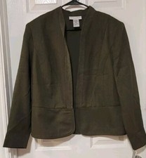 Sag Harbor Blazer NWT Size 16 Women Open Front Dark Green Adjustable Back Career