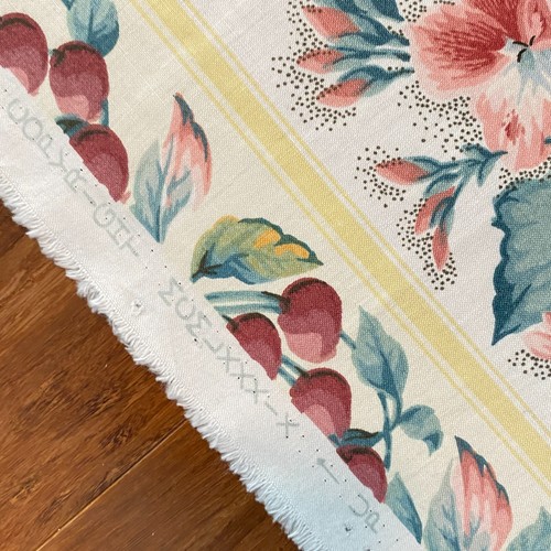 BTY Vintage Cherry Floral Stripe Chintz Fabric Yellow Pink - Picture 7 of 8