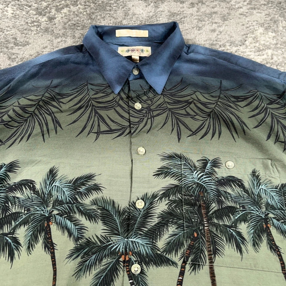 Camisa Hawaiana De Colección Para Hombres Grande L Azul Verde Isla Gradiente Estampado Y2K Campia Moda Foto 2 de 4