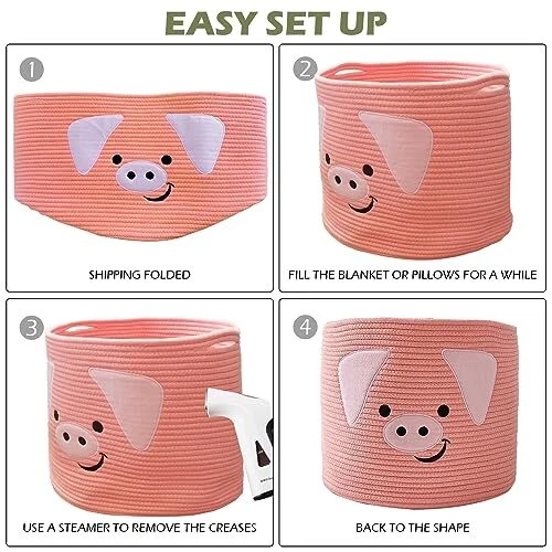 Cestas de animais cesta de armazenamento de corda de algodão cesta de brinquedo tecido grande rosa rosa porco - Imagem 4 de 4