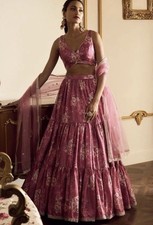 Pink Floral Choli Lehenga Set w Dupatta for Women Indian Wedding Guest Dress XL