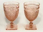Set Of 2 Vintage Anchor Hocking Miss America Pink Depression Glass Water Goblets