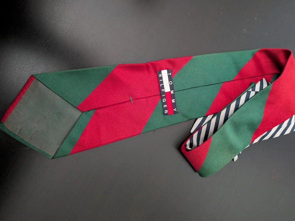 Tommy Hilfiger 100% Seda REPP Corbata Cuello Rayas Hombre Rojo Verde Vacaciones 59" EE. UU.  Foto 2 de 4