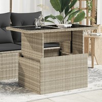 Gartentisch Rechteckig Poly Rattan Glasplatte Hellgrau 100X55X73 Cm