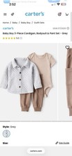 Carter's 3-Piece Cardigan Bodysuit Pants Set Striped Quilted Cotton 24M