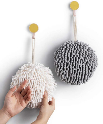 Fuzzy Ball Towel (Set of 2) White and Gray - Dry Your Hand Instantly Convenientl