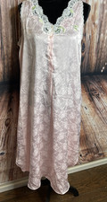 Vintage Eve Stillman Pink Embroidered lace Long Nightgown satin Grannycore M