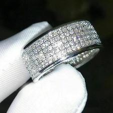 14K White Gold Plated 3Ct Round Lab Created Diamond Men's Wedding Band Ring Gift