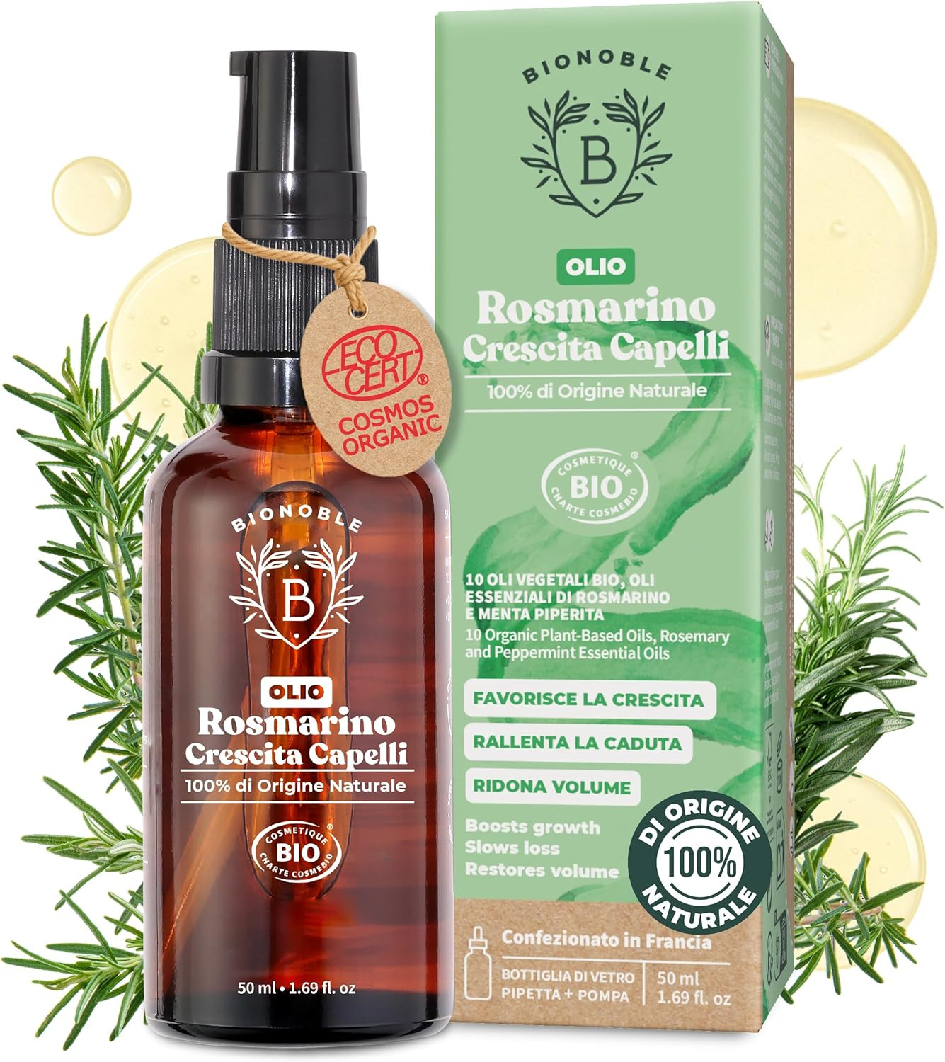 Olio di Rosmarino per Crescita Capelli Bio - Stop Caduta e Diradamento