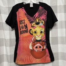Disney Timon  Pumba Lion King Short Sleeve Scrub Top Women  s Size Small