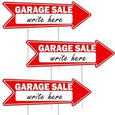 3 Pcs Garage Sale Arrow Signs with Stakes 16 x 5 Inch Red Signs Double Sided ...