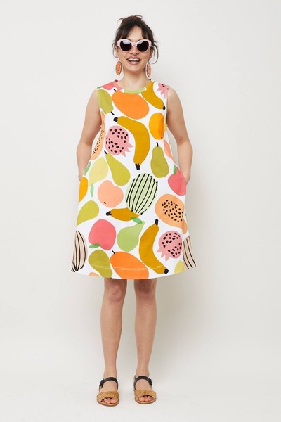 GORMAN Fruity Summer Banana Pear Cotton Sleeveless Mini Shift Dress 10AU / 6US