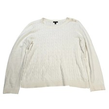 Talbots Petites Cable Knit Sweater Women's Size LP White Cream Shoulder Button