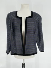 Vintage Kasper Separate Women Size 14 Open Blazer Black Blue Silver Thread Lined