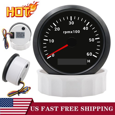 #ad 85mm Waterproof Tachometer Gauge 0 6000RPM RPM Meter for Boat Car Truck New $26.59