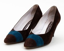 Maud Frizon Paris Women's Brown Blue Suede Leather High-Heel Pumps 5.5/35 EU