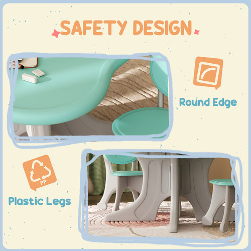 3 Piece Kids Table and Chairs Set for 3-6 Years Old, Light Blue - Picture 6 of 11