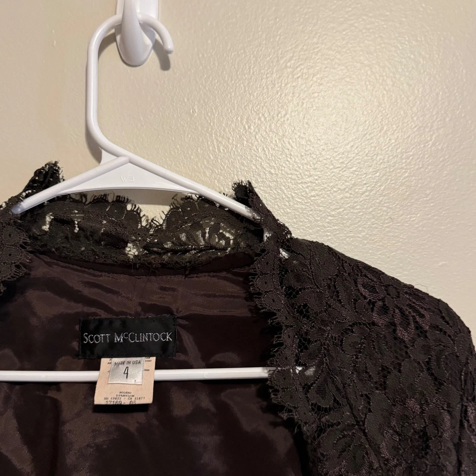 VTG Scott McClintock Chocolate Brown Lace Bolero Shrug Cropped Long Sleeve Boho - Image 2 of 3