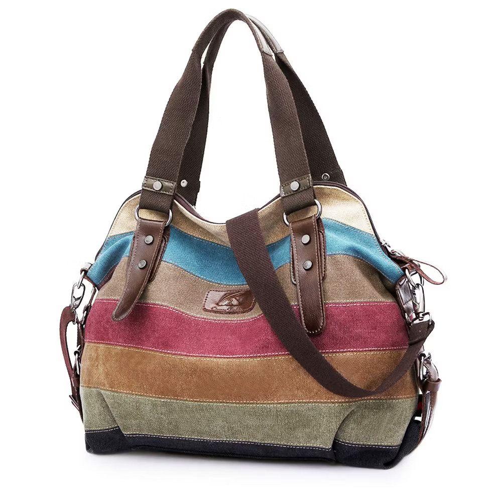 Canvas Handbag Multi-Color Striped Lattice Cross Body Shoulder Purse Bag 6890₽