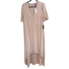 Express Women's L Pink Polka Dot Puff Sleeve Hi Lo Midi Dress NWT