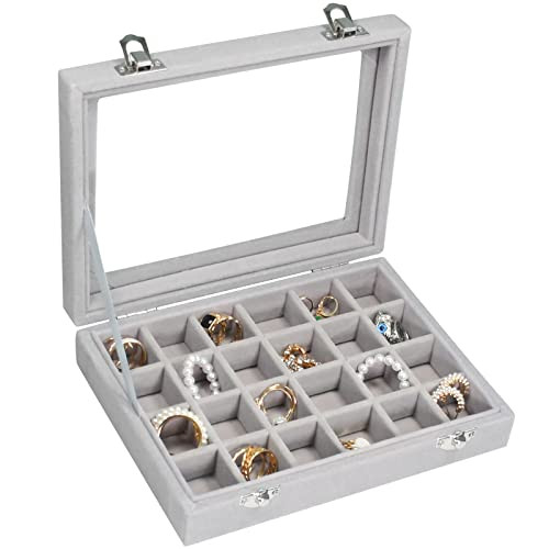 Velvet Jewelry Box 24 Grid Jewelry Ring Display Organiser Box Tray Holder