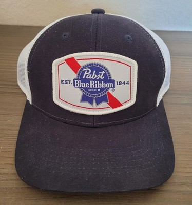 Pabst Blue Ribbon Beer Patch Hat Trucker Cap Snapback Navy Blue White Mesh PBR