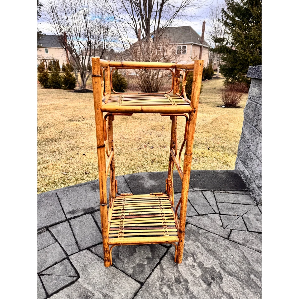 VTG  Bamboo Bedside Table /Plant Stand /Book Shelf 2 Tier Shelving Unit 30x12” - Image 2 of 4