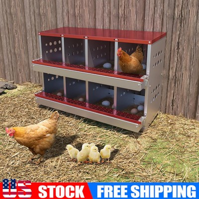 8-Compartments Chicken Nesting Box for Laying Eggs Roll Away Chicken Out Hens